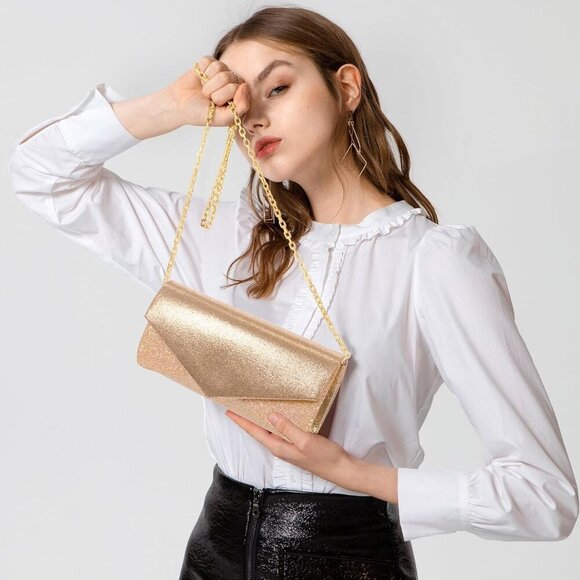 Clutch Purses for Women Glossy & Shiny Envelope Evening Bag Formal Splicing Hand - Picture 2 of 7